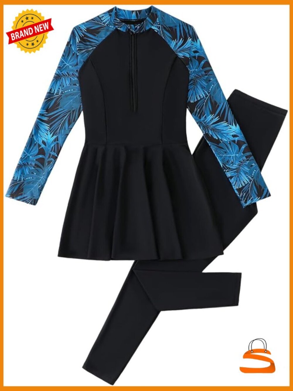 Modest Burkini Swim Dress + Pants 2 Piece UPF 50+ Long Sleeve